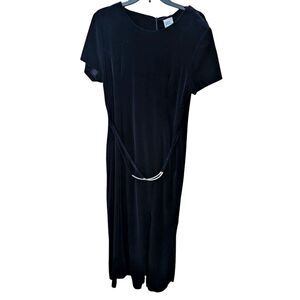 Vintage Giorgio Fiorlini Black Velvet Dual Silver Belted Maxi Dress Size 15/16